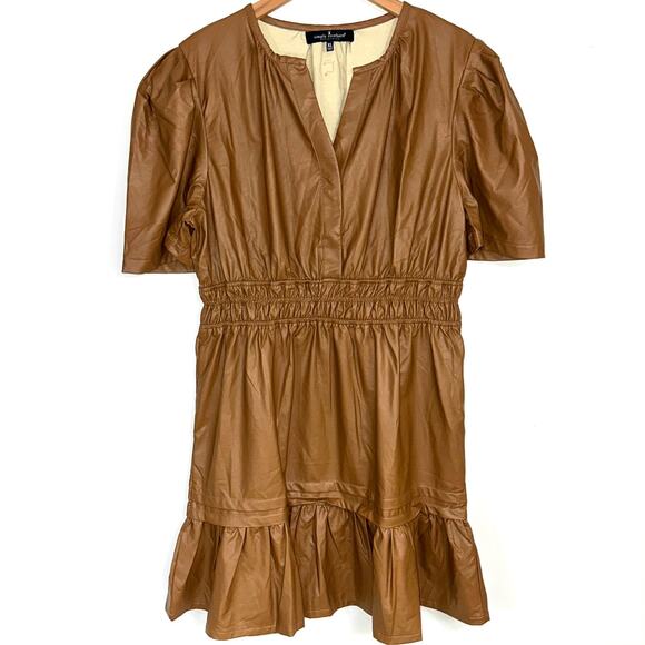 Simply Southern Faux Leather Fawn Brown Short Sleeve Dress Size XL - Picture 1 of 11